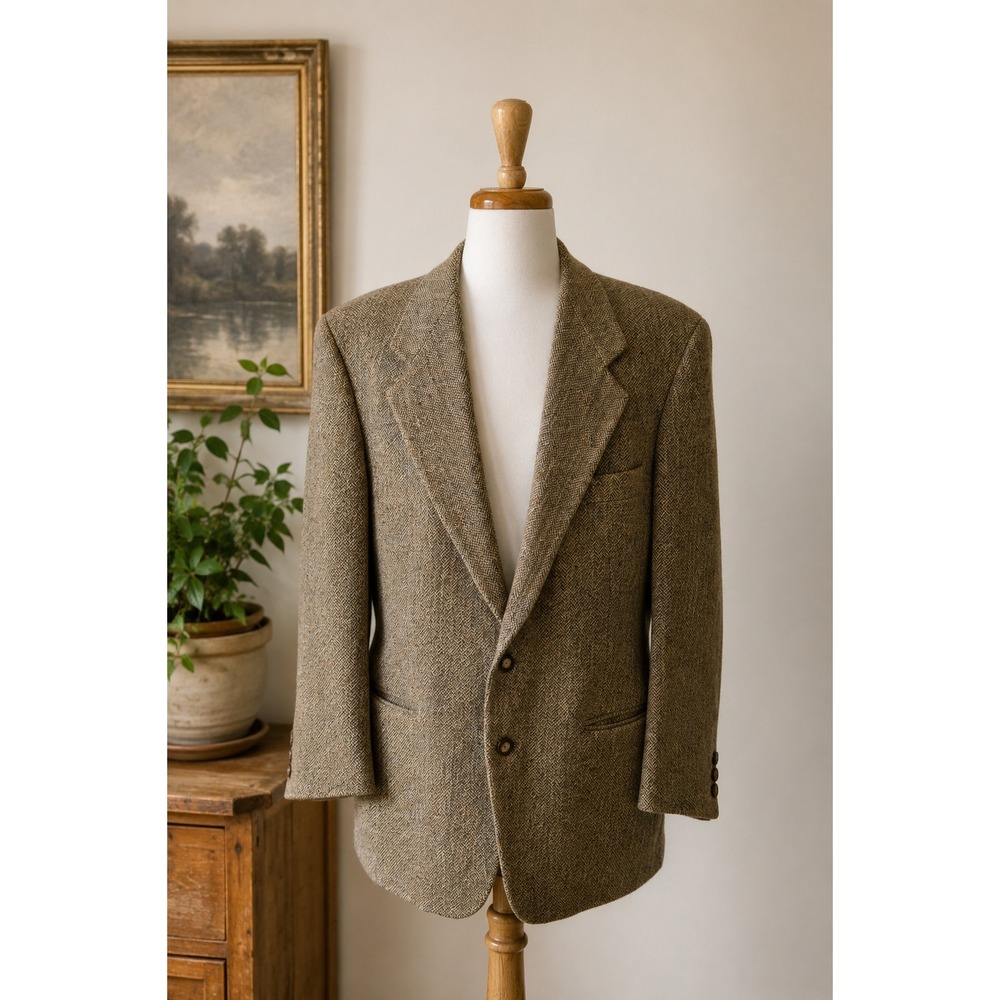 Vtg Country‎ Road Australia Wool Blend Herringbone Tweed Blazer Jacket 40R